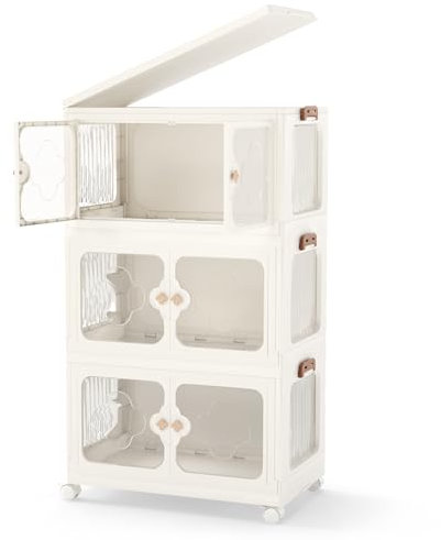 RELAX4LIFE Scatole Plastica con Coperchio, 3/4/5 Strati, Contenitori Plastica con Ruote, Portaoggetti Impilabili, Scatole Pieghevoli Multifunzionali per Vestiti Giocattol Libri Utensili (3 Strati)