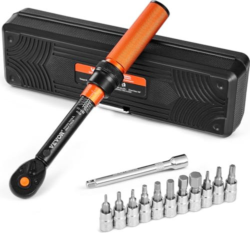 VEVOR Set di Chiavo Dinamometriche Clic, 20-200 lbf-ft e 2,3-22,6 N.m Chiave Dinamometrica a Scatto, Bidirezionali e Bilance a Doppia Portata, 72 Denti, con Bussole per Punte, Barra di Prolunga