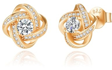 Jrêveinfini 925er Silber Ohrstecker Damen – Love Knot & Kleeblatt Design mit Zirkonia, Eleganter Schmuck für Frauen & Mädchen, Glücksbringer Geschenk