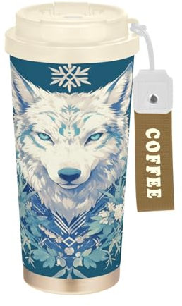 Aesthetic Wolfs - Taza de café de viaje con tapa, acero inoxidable, aislada, para bebidas calientes y frías, a prueba de derrames de 17 onzas