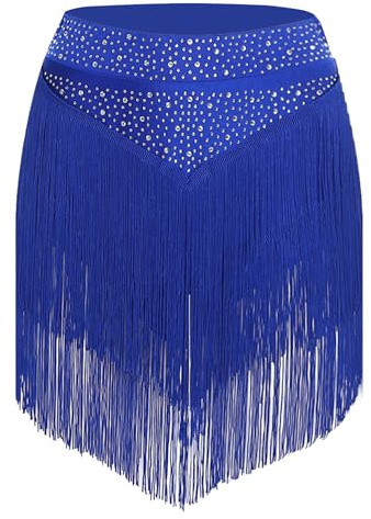 Nyeemya Falda Latina con Flecos y Cintura Elástica para Mujeres Adultas, Moderna para Salsá y Competencias Azul XL