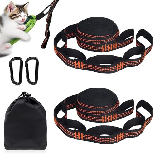 2er Pack Hängematten Sufhängung,3 M x 2,5 cm Hängematte Befestigung mit 10+1 Schlaufen,mit 2 Hakenkarabinern und Aufbewahrungstasche,max 200 KG,für Camping Outdoor Reise Baum Aufhängung (orange)
