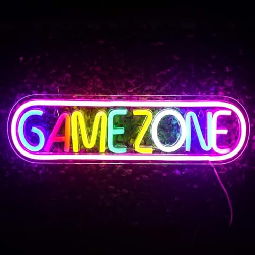 Ouitble Game Zone Neon Schild, USB Gamer LED Neonlicht Gaming Wand Dekor Game Neon Sign mit Aufhängehaken für Game Room Bar Party Deko Geschenk