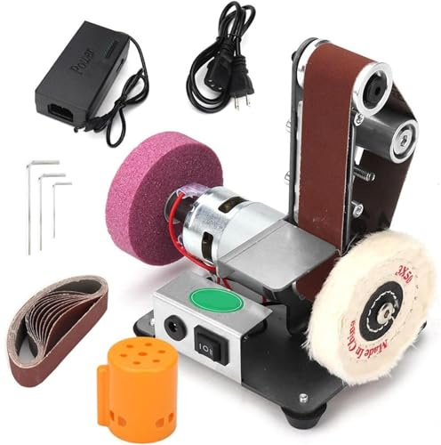 Mini lijadora de Banda eléctrica, 7 velocidades Ajustables, para pulir, amolar, desoxidar y decapar Pintura en casa.