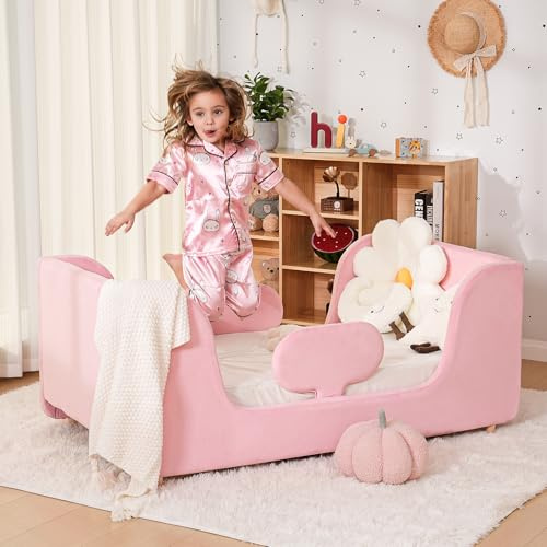 Meulbaty Kleinkinderbett, Weich gepolsterter Kinderbettrahmen, Kinderbetten mit extrabreitem Schutz, Kinderbetten für Mädchen und Jungen (ohne Matratze)