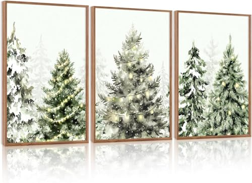 CHDITB 3 Stück Winter Kiefer Leinwand Wandkunst,Rahmen mit Bilder Weihnachten,Schneebedeckte Kiefer Wanddeko,Natur Schnee Wald Wandbild,Wohnzimmer Weihnachten Winter Dekoration Weihnachtsbaum,30x40cm