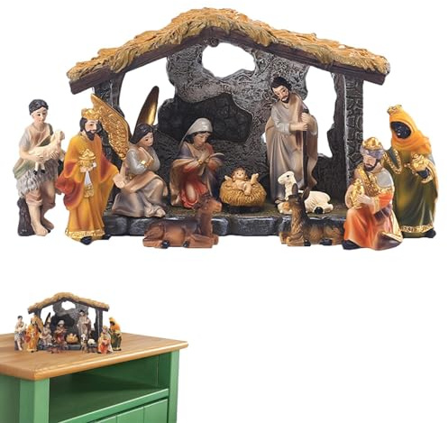 Juego de belén de Navidad - 12 piezas/juego de figuras navideñas de resina | Santa Familia Crafts Estatua Decoración, Decoración de la Iglesia de la Sala de Estatua del Hogar