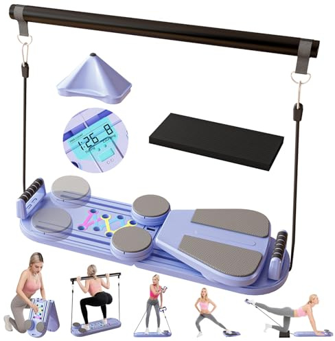 Pilates Board, 7 in 1 Portable Pilates Reformer with Digital Display for Home & Gym, Foldable Multifunctional Pilates Machine, Pilates Equipment for Women, Compact Home Workout Board