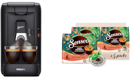 Philips Senseo Maestro Kaffeepadmaschine Bundle mit 80 Kaffeepads, 3 Kaffeespezialitäten, Memo-Funktion, Crema Plus, Intensität Plus, aus recyceltem Plastik, 1,2L, Scchwarz (CSA260/60)