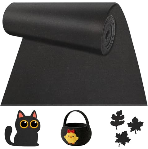 Staranry Rotolo di Feltro 30cm×300cm×3mm, Tessuto di Feltro Nero Artigianale per Borse in Feltros, Patchwork, Creazioni, Decorazioni, Cucito e Fai da Te (Nero)