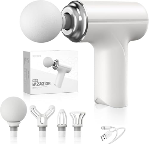 Pistola de Masaje Muscular Portátil – 6 Velocidades, 4 Cabezales Intercambiables, Motor Ultrasilencioso y Batería de Larga Duración USB-C – Alivio para Dolor, Tensión y Recuperación