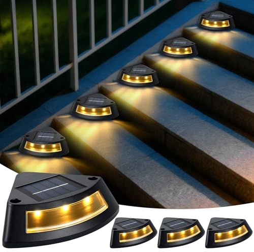 Qoosea Luces Solares Exterior para Escaleras, 4 Paquetes IP65 Impermeable LED Luz Solar Exterior Jardin, Blanca Cálida Lámpara Solar para Jardín Cubierta Patio Terraza Canalón Escalones Camino