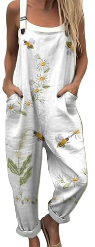 Generico Salopette Donna Estiva Lunga Elegante Tuta Jumpsuit Intera Curvy Casual Moda Stampa Jumpsuits Comoda Larga Pantaloni Da Lavoro Con Tasca Leggera Baggy Salopette da Casa Playsuit Mare