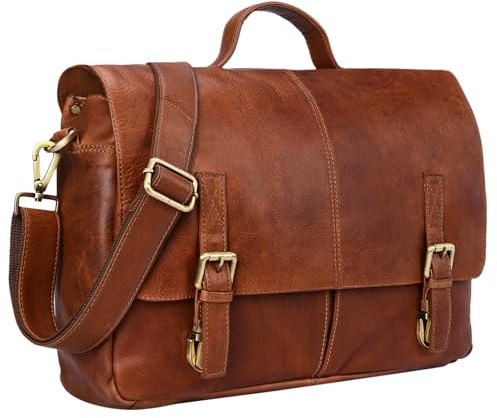 STILORD Manuel Leder Aktentasche Herren groß Vintage Umhängetasche mit Schulter-Gurt Businesstasche 15.6 Zoll A4 Henkeltasche Unitasche echtes Büffelleder Farbe:Cognac - braun