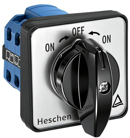 Heschen Interruptor de cambio de selector de leva giratorio universal, SZW26-20/B202.2, (On)-Off-(On), tipo momentáneo, 660V 20A, 3 posiciones, 8 terminales, CE