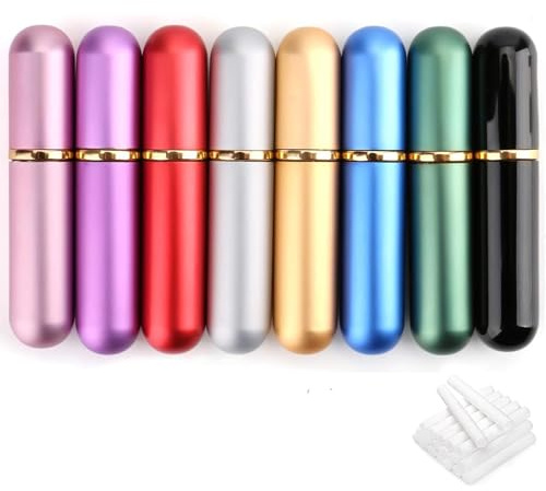 Bekith Set of 8 Colors Empty Essential Oil Personal Inhaler Refillable Aromatherapy Nasal Inhaler Tubes Aluminum and Glass, Portable Nasal Inhalers with 20 Cotton Wicks