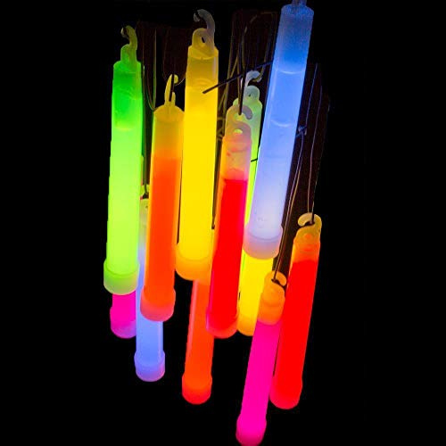 Kontor3.11 GmbH 25er Pack Power-Knicklichter/Knicklicht (15cm) inkl. Spezialhaken und Befestigungsband im 6-Farb-Mix leuchtend für Party, Festival oder als Dekoration