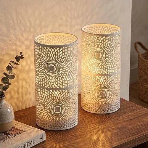 JHY DESIGN Set 2 Lampade da Tavolo a Batteria – Vintage LED Lampada Decorativa Stile Edison, Senza Fili, Luce Calda per Comodino, Scrivania, Tavolo, Interni, Camera da Letto, Salotto (Bianco)
