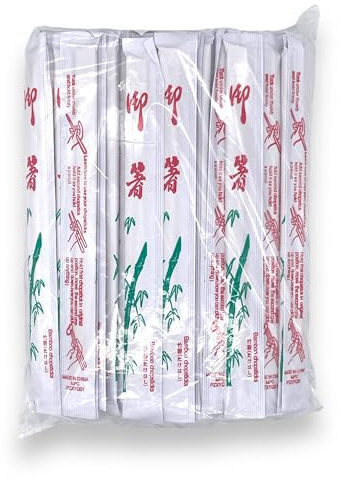 Chinese Bamboo Disposable Chopsticks - Pack of 100 Pairs, 9 long, Has Directions on the Back of Each Pair! Great for Everyone and Food Service Customers!