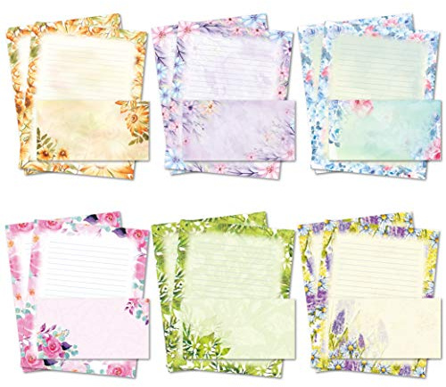 Carta da lettere con buste, set di cancelleria Flora con carta da lettere a righe, 48 fogli + 24 buste, 21 x 27 cm di ogni carta da cancelleria