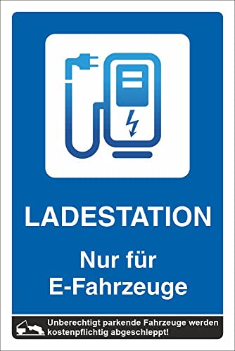 Schild Ladestation Elektrotankstelle E-Auto Elektroauto 450 x 300 mm | 3 mm Alu-Verbund, wetterfester UV-Direktdruck, robust und langlebig, Made in Germany