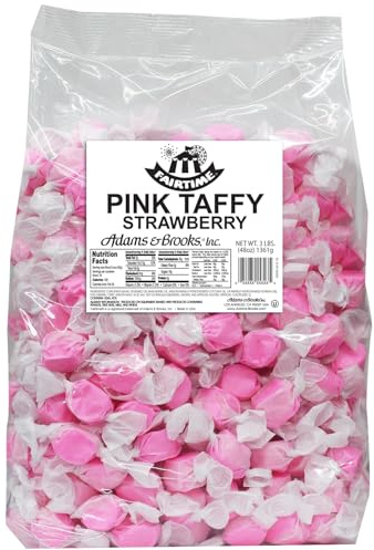 Fairtime Pink Strawberry Taffy, 3 Pound Bag (Pack of 1) - Individually Wrapped Saltwater Taffy Candy Bulk Pack - Soft & Chewy Candy for Buffet, Party, or Wedding Favors - Kosher Certified Candies