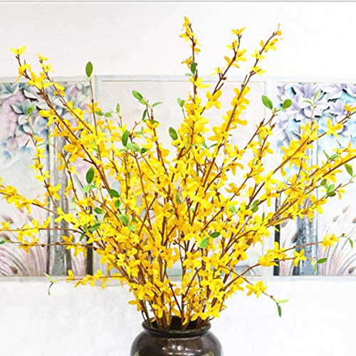 RNSUNH Künstliche Forsythie Blumen Zweige,Winter-Jasmin-Blumen-Simulationsblumen, Blumenstiel für DIY Blumenkuns Pflanze Zuhause Büro Party-Dekoration,4 Stück -100 cm lang
