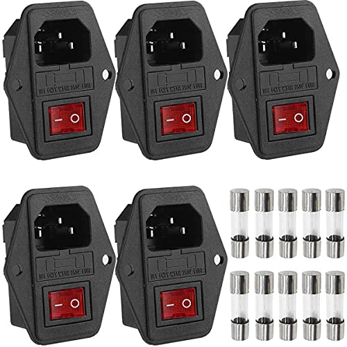 Xiatiaosann Enchufe de módulo de entrada 5 uds, toma de corriente con interruptor basculante IEC320 C14 5A interruptor de fusible macho 10A 250V toma de corriente de 3 pines