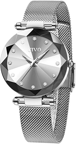 CIVO Relojes para Mujer Reloj Damas de Malla Impermeable Cuero Lujo Minimalista Elegante Banda de Acero Inoxidable Relojes de Pulsera Moda Vestir Negocio Casual Reloj de Cuarzo Plata
