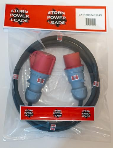 STORM POWER LEADS 3 PHASE 32AMP 415VOLT H07 EXTENSION LEADS 4 PIN HOOK UP LEAD HEAVY DUTY (15M)… (10M)