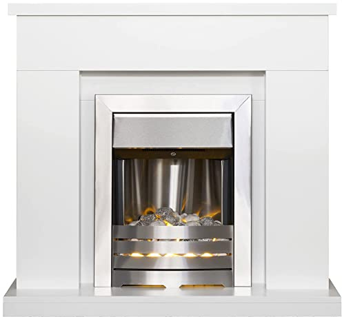 Adam Lomond Fireplace in Pure White with Helios Electric Fire in Brushed Steel, 39 Inch