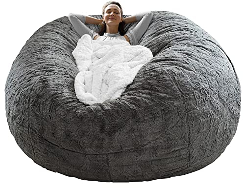 Cookit Bean Bag Chair Cover(Cover Only,No Filler) Chair Cushion, Big Round Soft Fluffy PV Velvet Washable Lazy Sofa Bed Cover, Living Room bedroom Furniture,5ft/150cm Drak Grey