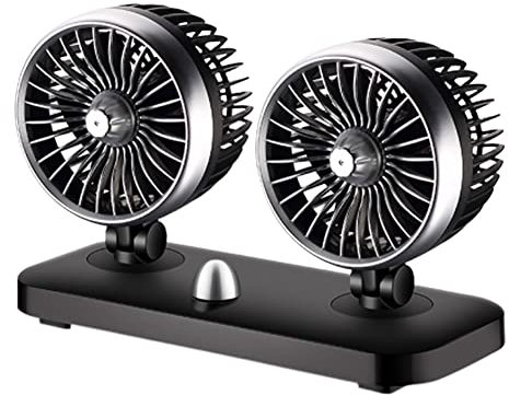 Elektrisches Auto Fan, Asudaro 12/24V Mini Elektrische Auto- Fans Auto Ventilator Kfz-Ventilator, 2 Geschwindigkeits-Stufen,Doppelkopf Auto-Fan Rotating Anti-Rutsch-Klimaanlage Outlet Kühler,12 V
