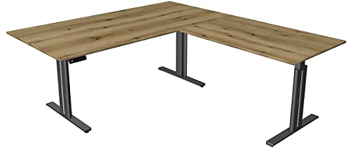 Certeo Eckschreibtisch Move.3 | Elektrisch höhenverstellbar | Gestell Anthrazit | HxBxT 720-1200 x 2000 x 1000 mm | Eiche | Sitz- und Stehtisch Bürotisch Arbeitstisch