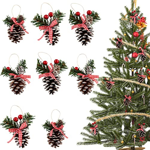 Pomme de Pin pour Sapin Noël, FainFun 8 Pièces Pommes de Pin à Suspender avec Corde