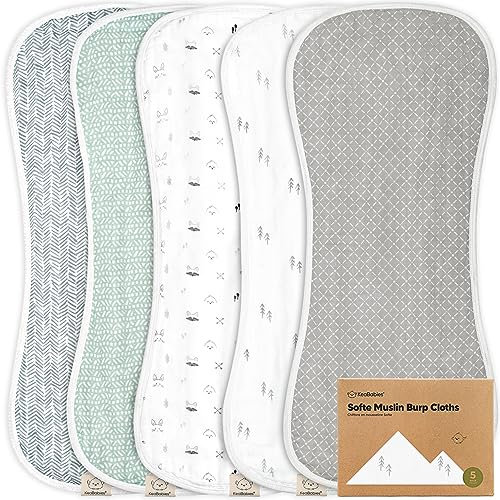 5er Pack Musselin Spucktücher Baby Mädchen, Junge - Saugfähig und Atmungsaktiv Baby Rülpstücher, Bio-Bambusbaumwolle Mulltücher für Babys, Baby Waschlappen Neugeborene, Große und Weich (Nordic)