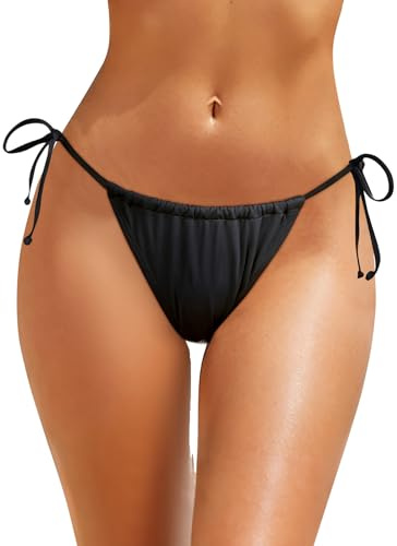 Holipick Black Women Side Tie Swim Bottom Moderate Coverage Bikini Bottom Sexy String Swimsuit Bathing Suit Bottom S