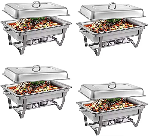 Chafing Dish Buffet Set - Full Size Stainless Steel Chafer Food Warmer Complete Set with Water Pan, Food Pan, Fuel Holder And Lid (4Pack)