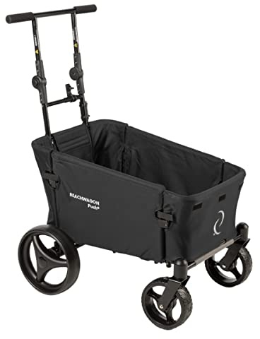 Beach Wagon Bollerwagen Faltbar Push - 40KG Traglast - Bollerwagen mit Schiebestange und Feststellbremse für Garten, Camping, Strandwagen für Kinder und Haustiere, Waschbarem Stoff - Dunkelschwarz