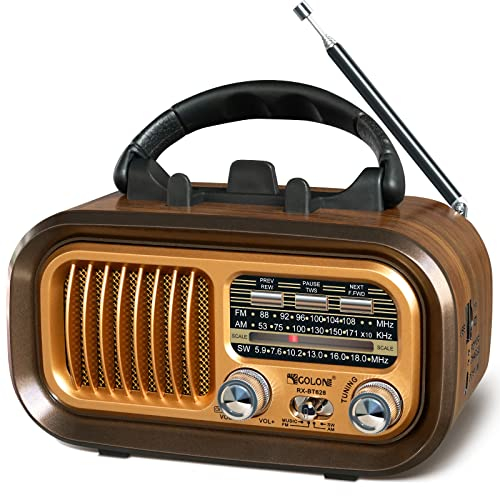 Radio Portatile Vintage FM/AM(MW)/SW, Radiolina Portatile con Bluetooth,Radio Portatile Ricaricabile da 1200 mAh,Supporta TF Card/USB MP3 Player