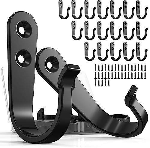 BREYDROK 20PCS Heavy Duty Metal Coat Hooks for Wall, Single Prong Hanging Hooks with 40 Screws for Towels, Backpacks, Hats & Dog Leashes