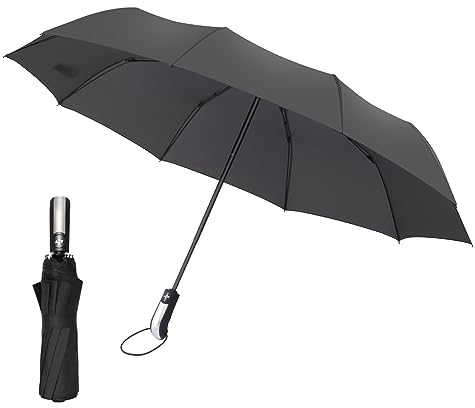 SANON Parapluie Pliant Automatique,Compact- RéSistant Aux IntempéRies,Arapluie Pliant Automatique,Ombrelle Anti UV ImperméAble En TéFlon Convient aux hommes femmes PortéE 105 cm 10 Sections Noir
