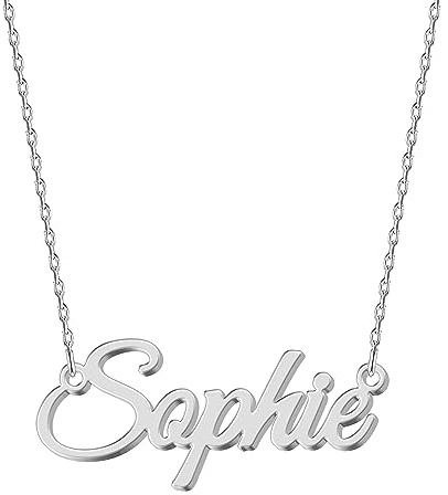 UMAGICBOX Personalized Silver Name Necklace Sophie - Customizable Engraved Stainless Steel Pendant for Women - Unique Gift for Birthdays, Anniversaries, Graduations, and Valentine's Day