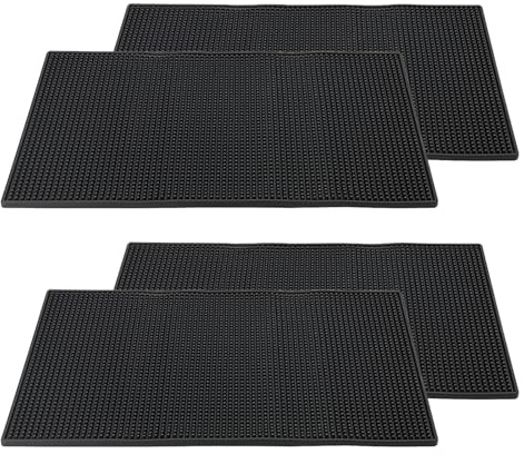 SENJEOK 4 PCS 18 x 12 Inch Large Rubber Bar Mat, 45 x 30 x 1cm Black Bar Service Mat, Rubber Spill Mat for Coffee, Restaurants Counter Top