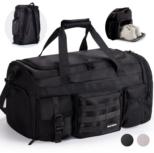 Sporttasche Reisetasche für Damen und Herren Trainingstasche mit Rucksack-Funktion Gym Bag Duffel Bag mit Schuhfach und Nassfach Weekender Tasche für Fitness, Schwimmen, Reisen (53L, Schwarz)-B