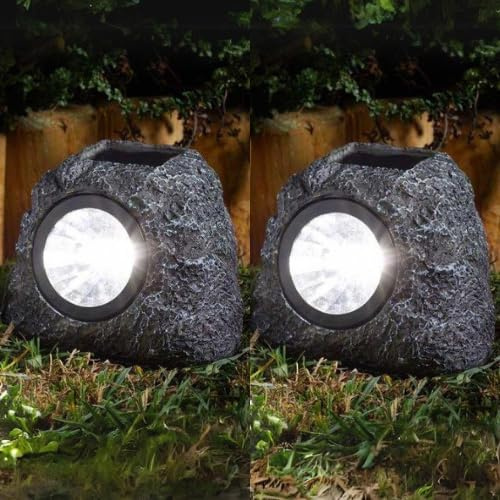 Garden Mile 2 Pack Solar Powered Rock Spotlights - Bright White 5 Lumens | Garden Lighting Border Pathway Patio Decking Security Lights (2)