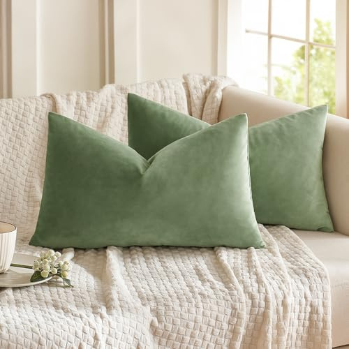 MIULEE 2er Set Kissenbezug 30x50 cm samtkissen couchkissen Grasgrün | Kissenhülle Dekorative Dekokissen Sofakissen Wurfkissenbezug mit Verstecktem Reißverschluss Sofa Schlafzimmer