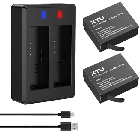 XTU S6 Action Cam Akku - 2 x 1350mAh Wiederaufladbarer Akku, Kompatibel mit Unterwasserkamera
