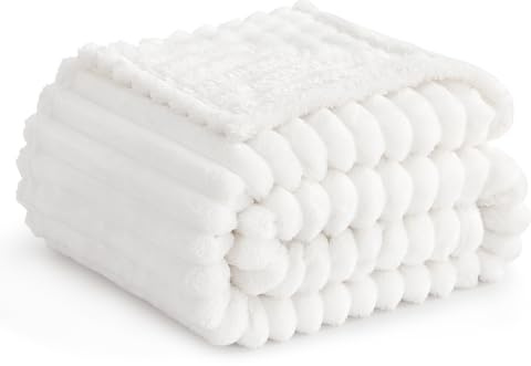 RUIKASI Gosig filt, fluffig filt, vit – 150 x 200 cm fleecefilt, soffilt, filt för vardagsrum, dekoration, överkast, mjuk ullfilt, varm manchesterfilt som vardagsrum och mysiga filtar
