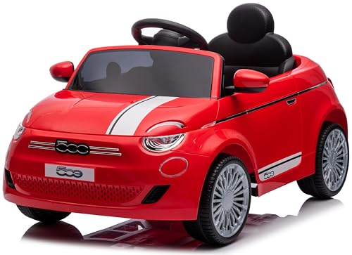 Auto elettrica per bambini Fiat 500 di 3 anni, potenza motore 2x30W, volante con suono, cinture di sicurezza (Rosso)
